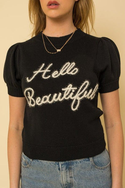 Gilli | Hello Beautiful Short Sleeve Sweater Top us.meeeshop - 