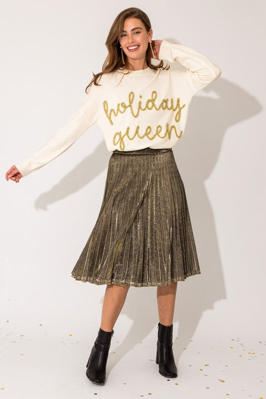 Gilli Lurex Fabric Pleated Midi Skirt | us.meeeshop