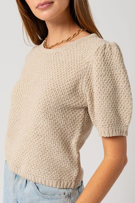 Gilli Puff Sleeve Round Neck Texture Sweater Top us.meeeshop - 