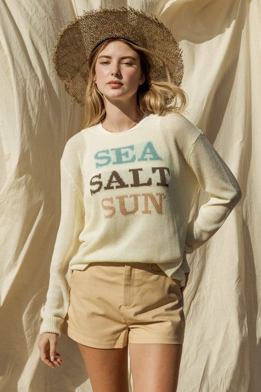 Gilli Round Neck Long Sleeve Sea Salt Sun Sweater us.meeeshop - 