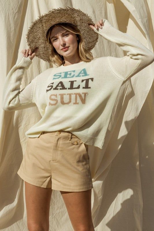 Gilli Round Neck Long Sleeve Sea Salt Sun Sweater us.meeeshop - Shirts & Tops