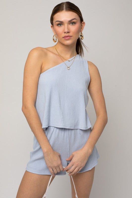 Gilli | Sleeveless One Shoulder Layered Top Romper us.meeeshop - Jumpsuits & Rompers