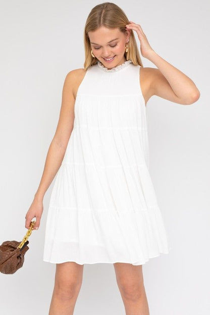 Gilli | Sleeveless Ruffle Neck Tiered Dress us.meeeshop - Dresses