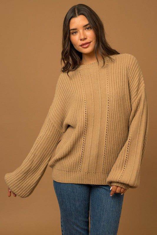 Gilli Balloon Sleeve Braid Sweater - us.meeeshop