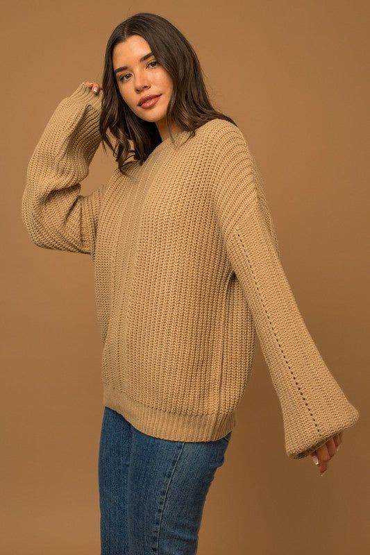 Gilli Balloon Sleeve Braid Sweater - us.meeeshop