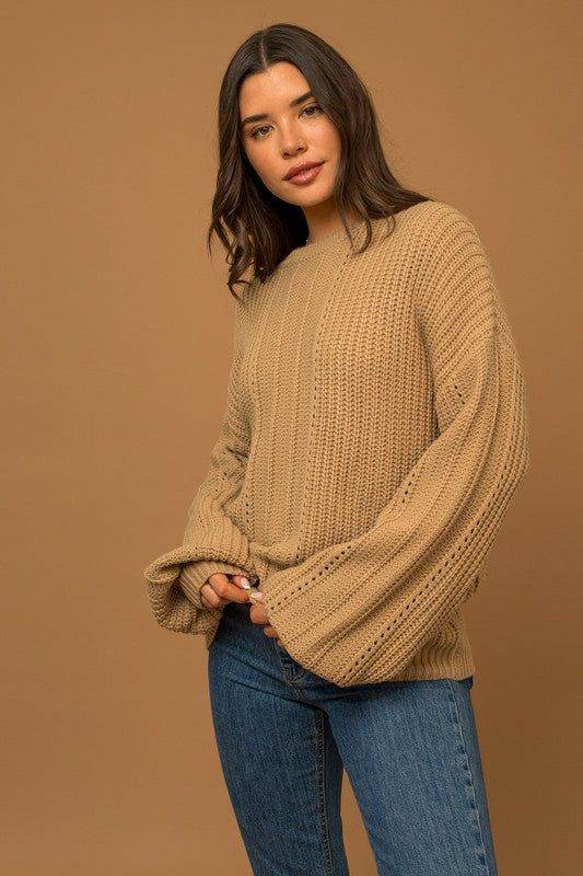 Gilli Balloon Sleeve Braid Sweater - us.meeeshop