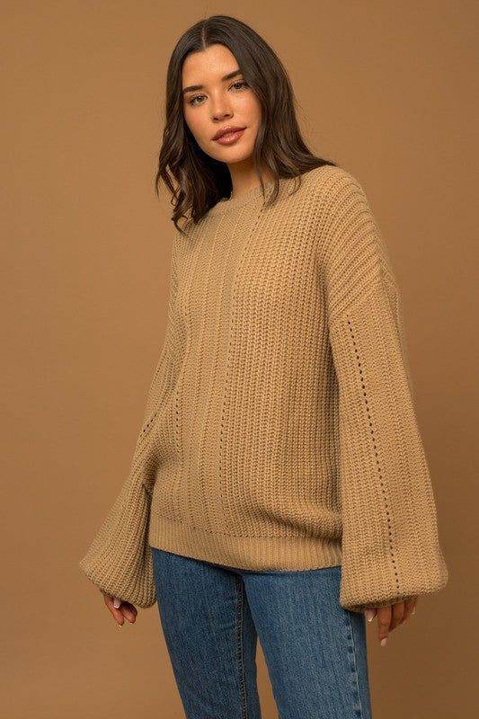 Gilli Balloon Sleeve Braid Sweater - us.meeeshop