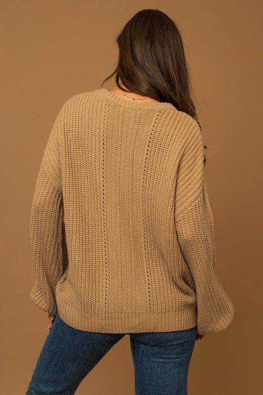 Gilli Balloon Sleeve Braid Sweater - us.meeeshop