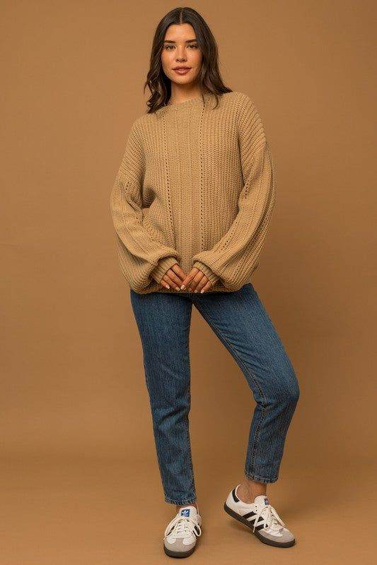 Gilli Balloon Sleeve Braid Sweater - us.meeeshop