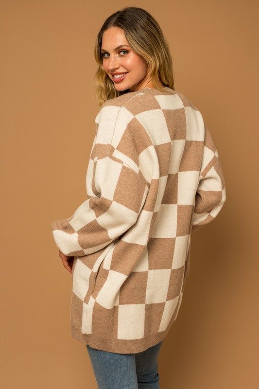 Women's Gilli Checker Graphic Sweater Cardigan - us.meeeshop