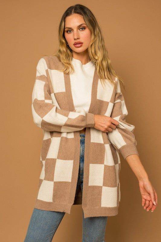 Gilli Checker Graphic Sweater Cardigan - us.meeeshop