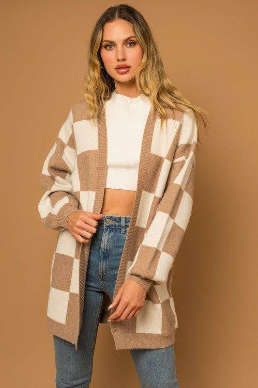 Gilli Checker Graphic Sweater Cardigan - us.meeeshop