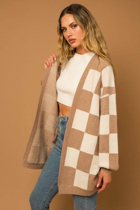 Gilli Checker Graphic Sweater Cardigan - us.meeeshop