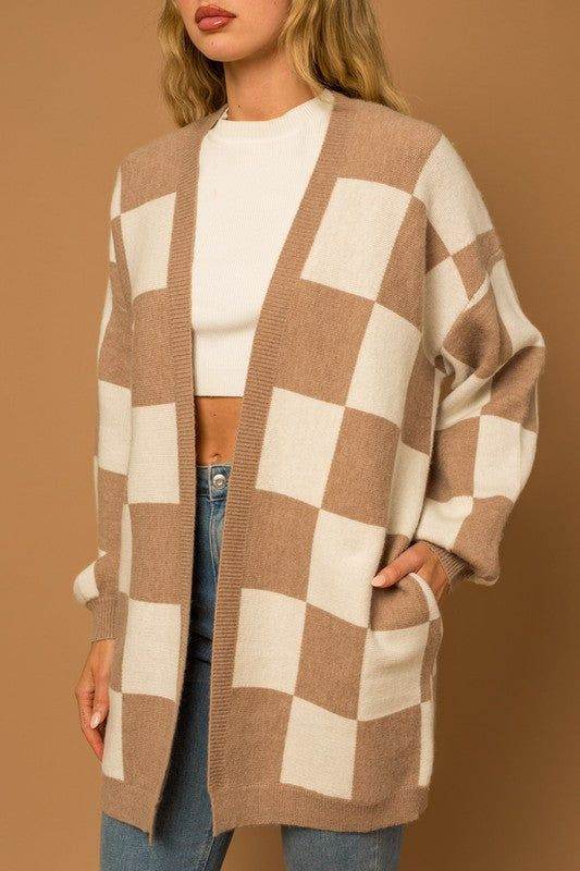 Gilli Checker Graphic Sweater Cardigan - us.meeeshop