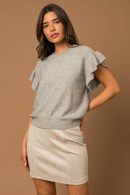 Gilli Ruffle Sleeve Knit Top - us.meeeshop