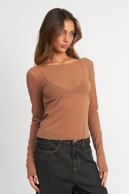 Glitter Mesh Top With Back Cowl | us.meeeshop