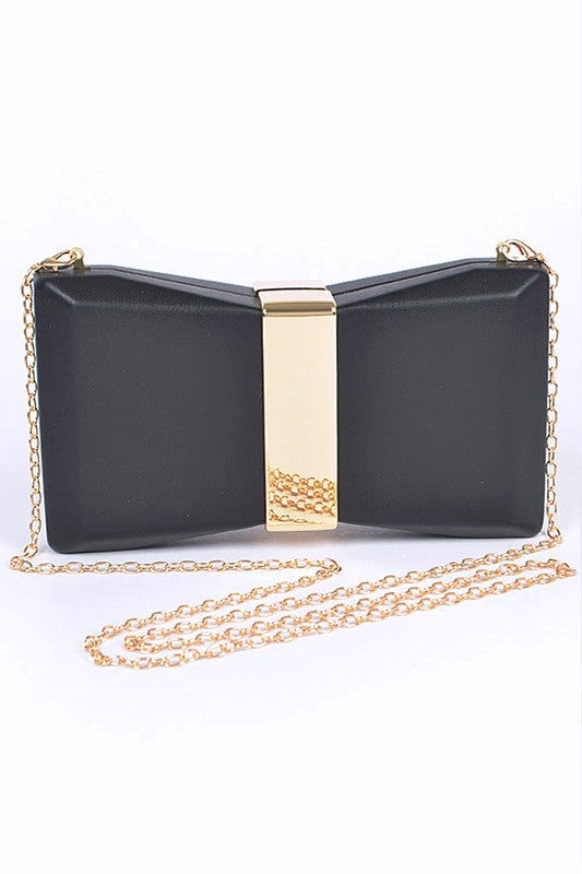 Gold Trim Iconic Bow Inspired Box Clutch us.meeeshop - Handbags