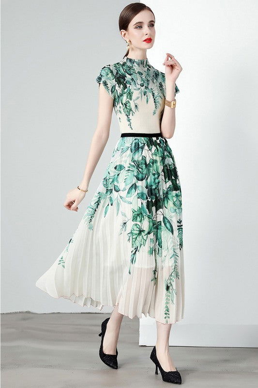 Green White Sexy Maxi Dress 2pc Set us.meeeshop - 