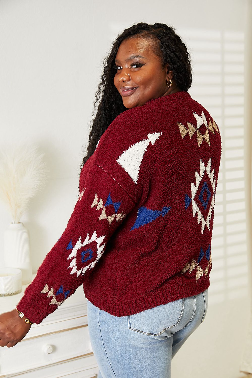 HEYSON Full Size Aztec Soft Fuzzy Sweater | us.meeeshop