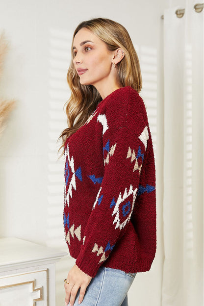 HEYSON Full Size Aztec Soft Fuzzy Sweater | us.meeeshop