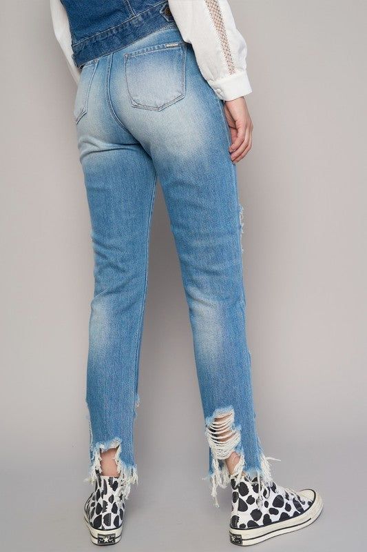 Insane Gene High Rise Cropped Boyfirend Jeans Without Belt - us.meeeshop