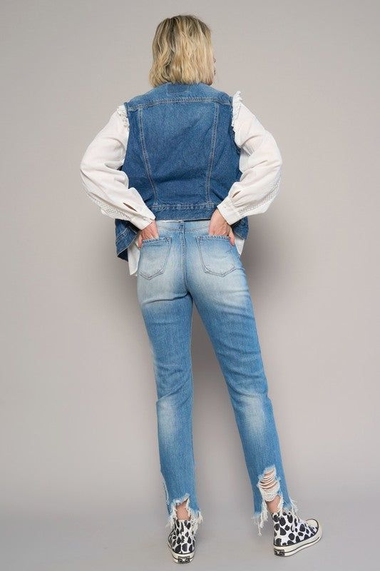 Insane Gene High Rise Cropped Boyfirend Jeans Without Belt - us.meeeshop