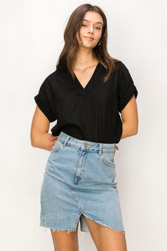 HYFVE Always a Delight Short Sleeve Linen Top us.meeeshop - 