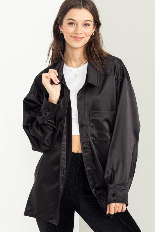 HYFVE | Completely Charmed Oversized Satin Shirt us.meeeshop - Shirts & Tops