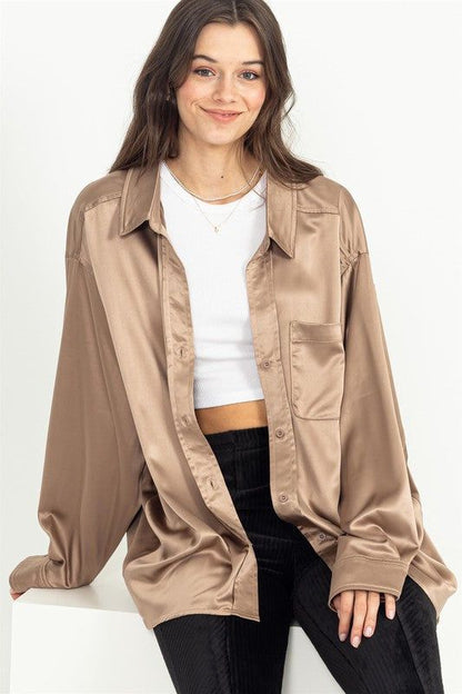 HYFVE | Completely Charmed Oversized Satin Shirt us.meeeshop - 