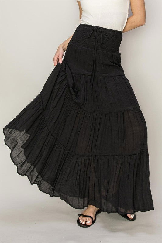 HYFVE D-Drawstring Waist Tiered Maxi Skirt us.meeeshop - Skirts