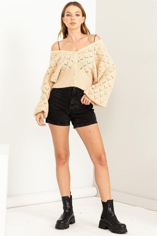 HYFVE Days Together Pointelle Sweater Cardigan us.meeeshop - 