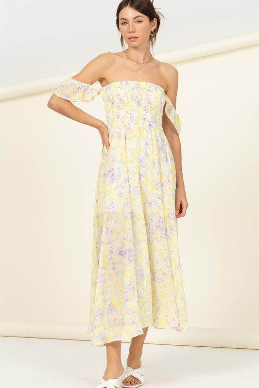 HYFVE | Pastel Florals Smocked Midi Dress - us.meeeshop