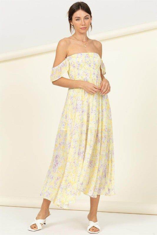 HYFVE | Pastel Florals Smocked Midi Dress - us.meeeshop