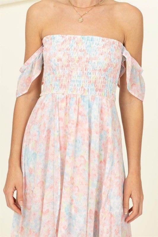 HYFVE | Pastel Florals Smocked Midi Dress - us.meeeshop