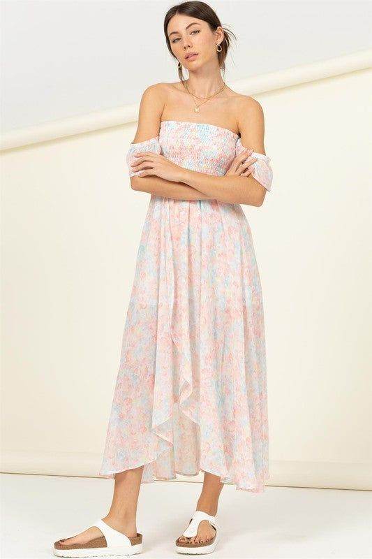 HYFVE | Pastel Florals Smocked Midi Dress - us.meeeshop