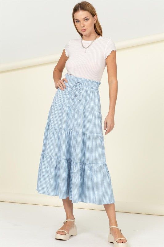 HYFVE | Skirt Alert High-Waist Gingham Print Midi Skirt us.meeeshop - Skirts