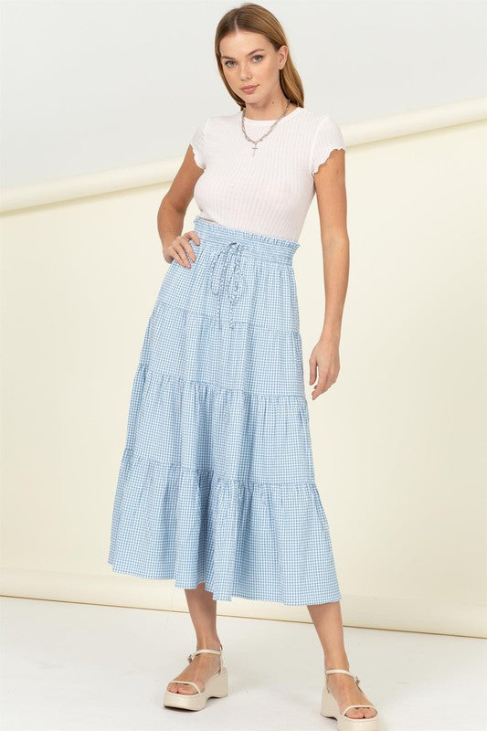 HYFVE | Skirt Alert High-Waist Gingham Print Midi Skirt | us.meeeshop