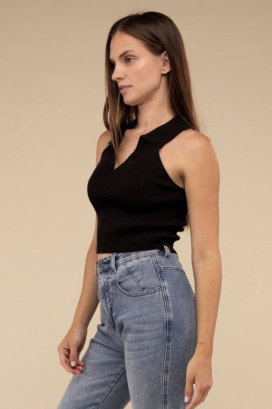 HYFVE Sleeveless Collared Crop Knit Top us.meeeshop - 