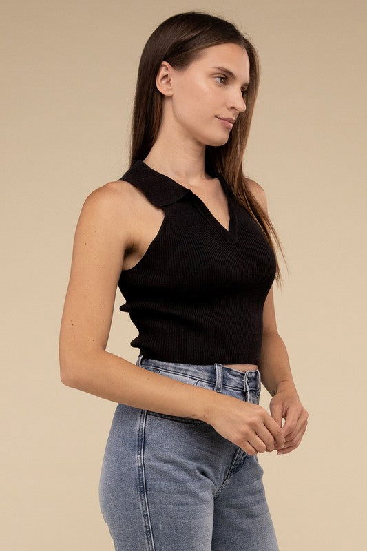 HYFVE Sleeveless Collared Crop Knit Top us.meeeshop - 