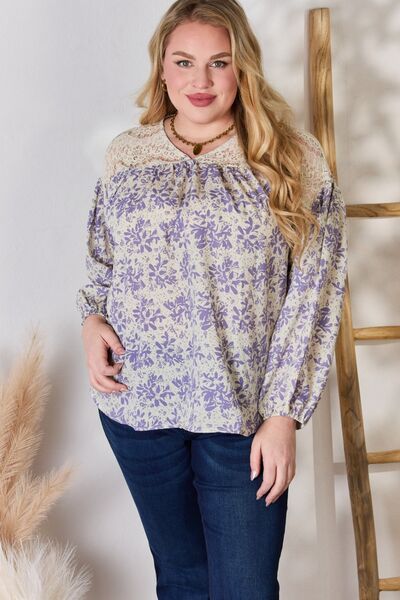 Hailey & Co Lace Detail Printed Blouse in Lilac us.meeeshop - 