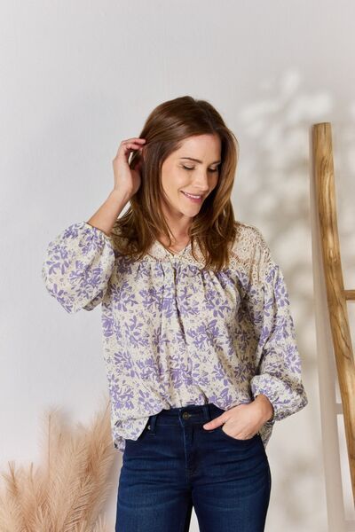 Hailey & Co Lace Detail Printed Blouse in Lilac us.meeeshop - 