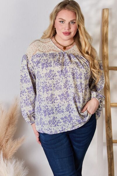 Hailey & Co Lace Detail Printed Blouse in Lilac us.meeeshop - 