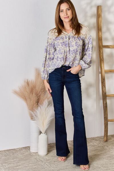 Hailey & Co Lace Detail Printed Blouse in Lilac us.meeeshop - 