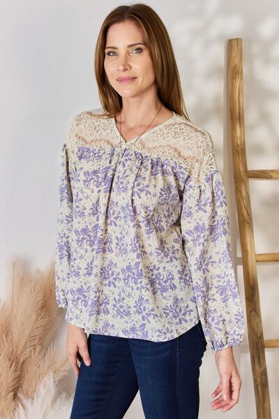 Hailey & Co Lace Detail Printed Blouse in Lilac us.meeeshop - 