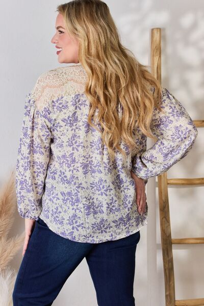 Hailey & Co Lace Detail Printed Blouse in Lilac us.meeeshop - 