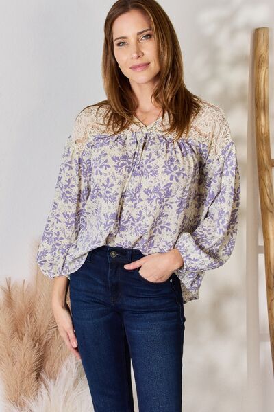 Hailey & Co Lace Detail Printed Blouse in Lilac us.meeeshop - Shirts & Tops