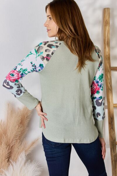 Hailey & Co Printed Round Neck Blouse in Sage us.meeeshop - Shirts & Tops