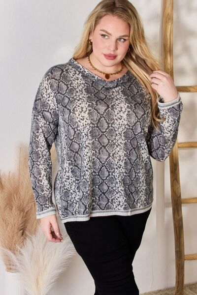 Hailey & Co Snakeskin V-Neck Long Sleeve Top us.meeeshop - Shirts & Tops