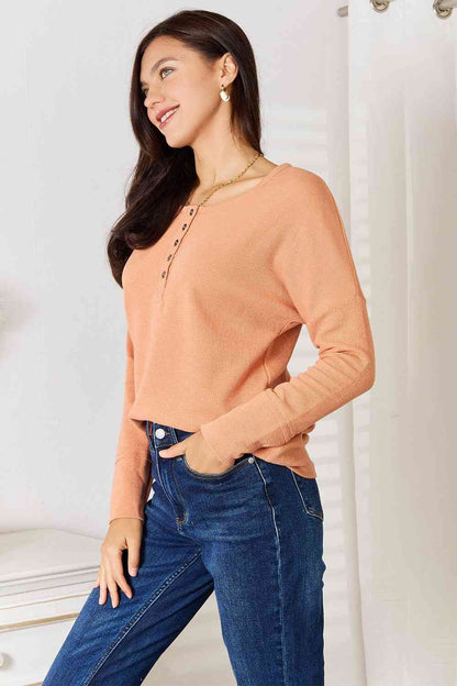 Half Button Long Sleeve Top us.meeeshop - 