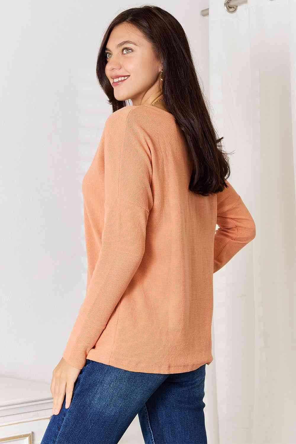 Half Button Long Sleeve Top - us.meeeshop